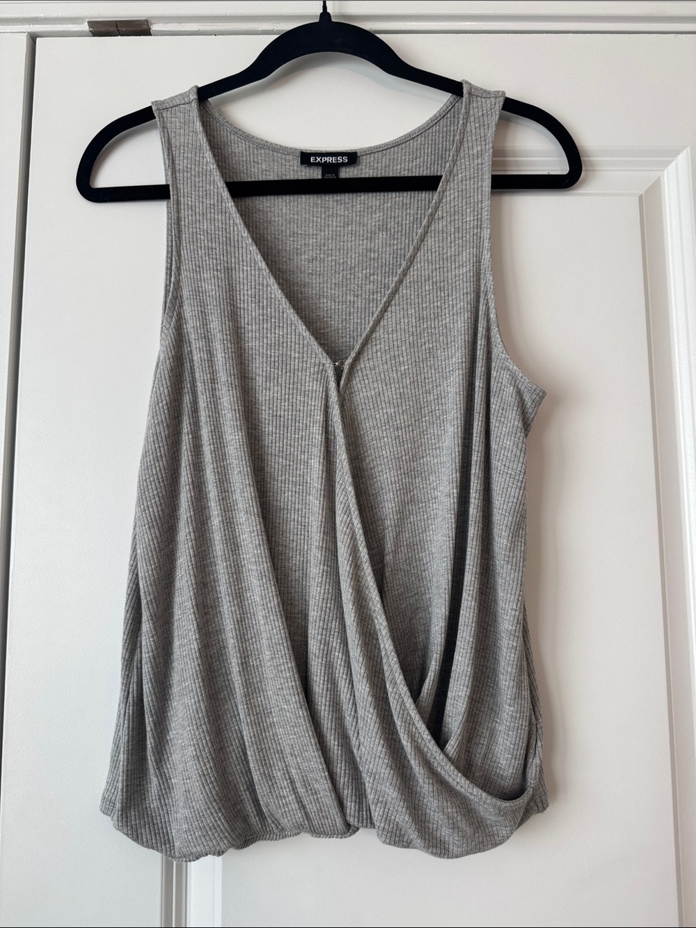 Express Light Gray Ribbed Draped Surplice Tank